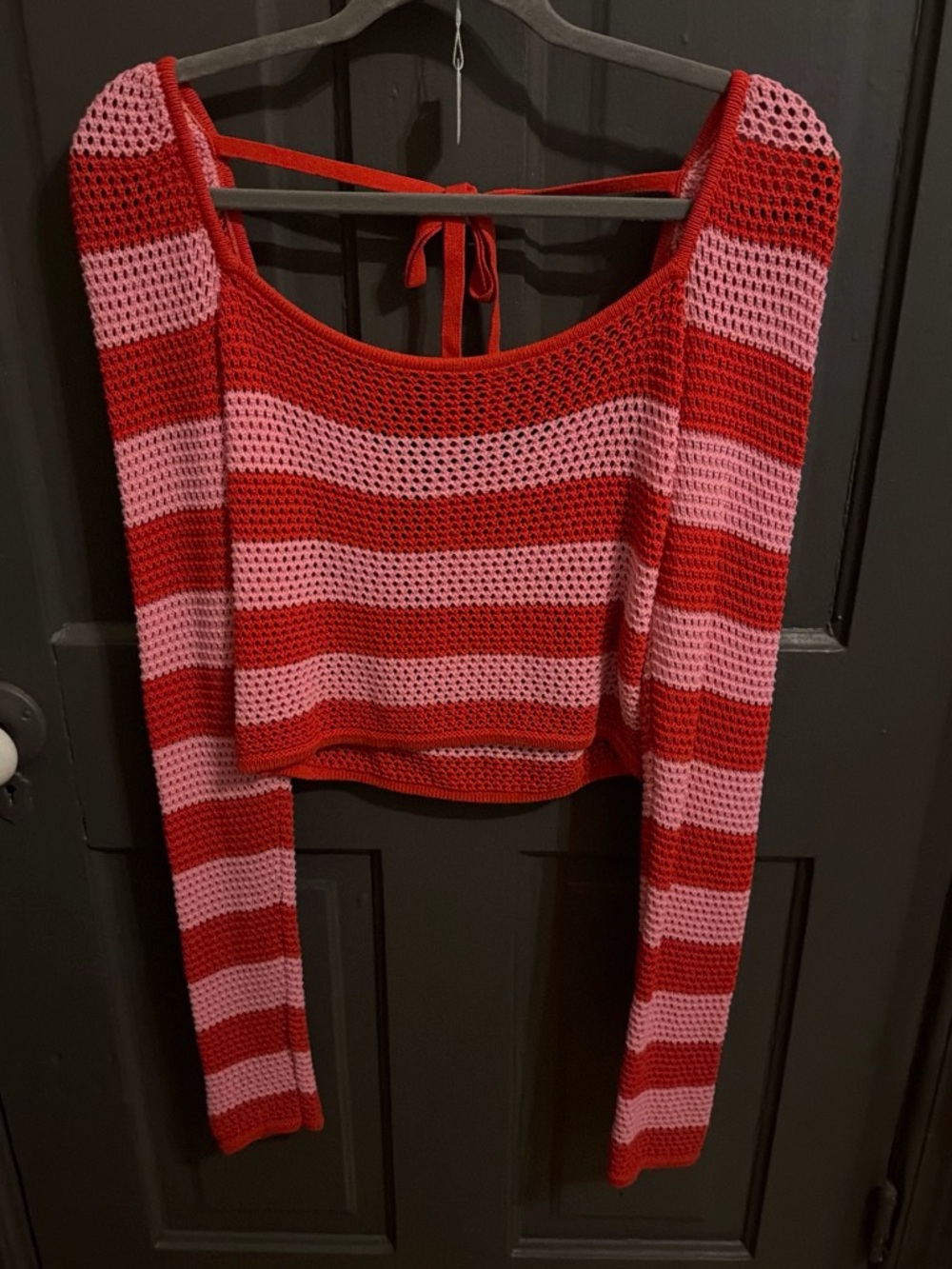 Striped Crochet Crop Top - Red & Pink